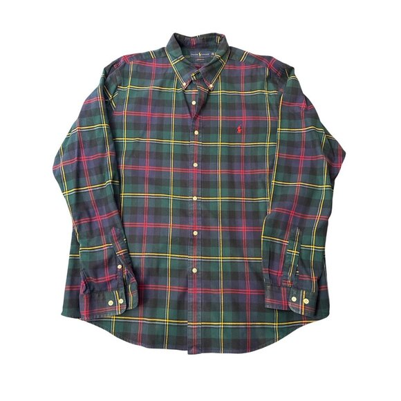 Ralph Lauren Mens XXL Classic Fit Tartan Plaid Button-Down Shirt In Green & Red - Picture 1 of 6
